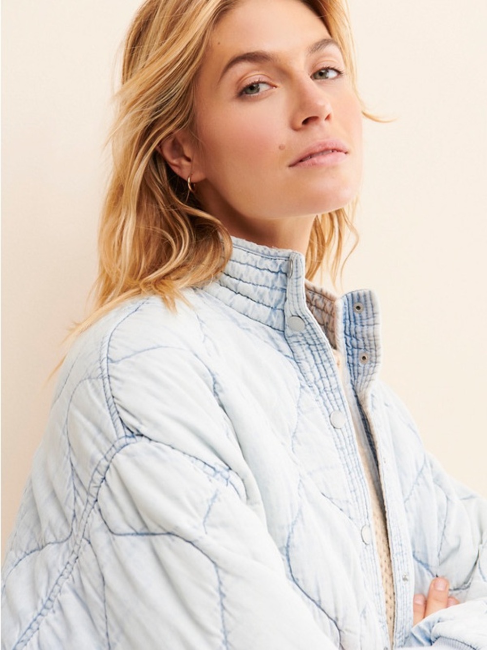 Blank NYC Sunbleached Quilted Puffer Jacket with Blue Stitching size Small - Picture 8 of 9
